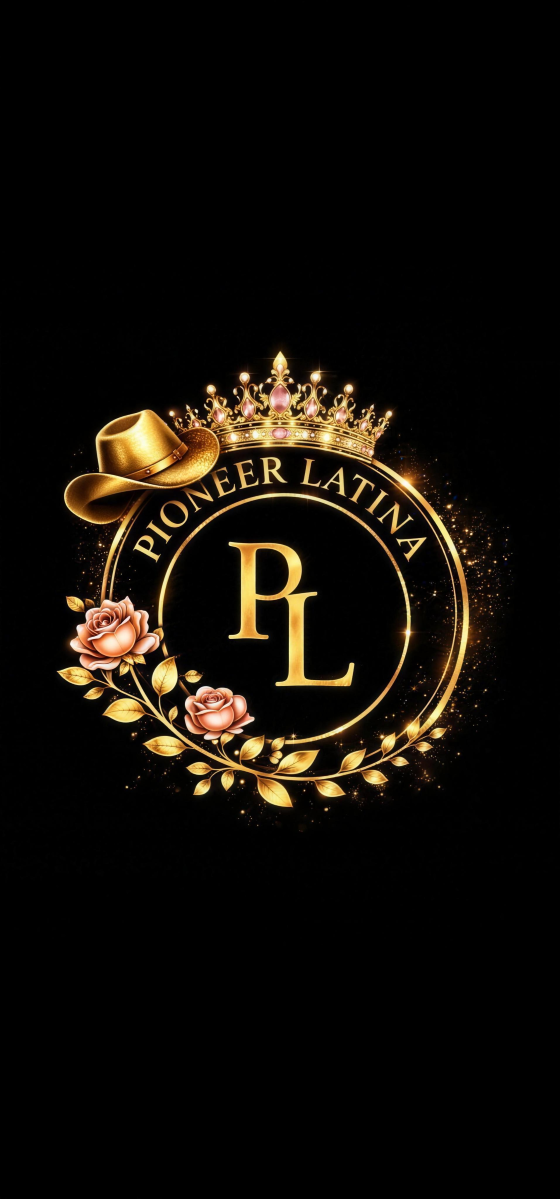 Escudo dorado de Pioneer Latina, con corona, sombrero vaquero y rosas